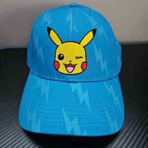 Pokémon Winking Pikachu Embroidered Blue Lightning Bolt Snapback Hat